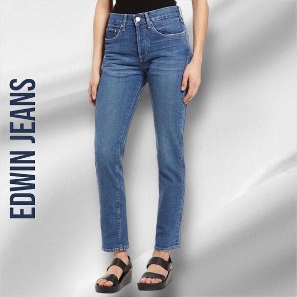 EDWIN ANTHROPOLOGIE Women’s Hana Vintage Straight in Blue Horizon in the Size 25 - Picture 5 of 13